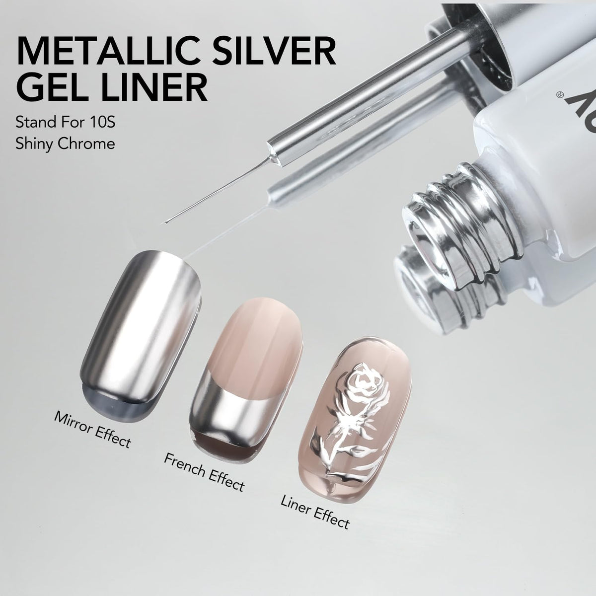 GAOY applied as a silver French tip demonstrating crisp metallic lines
