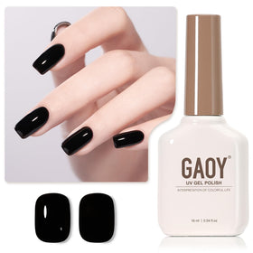 GAOY bottle front view showing black gel polish and label benefit