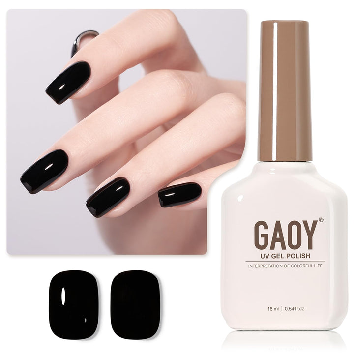 GAOY bottle front view showing black gel polish and label benefit