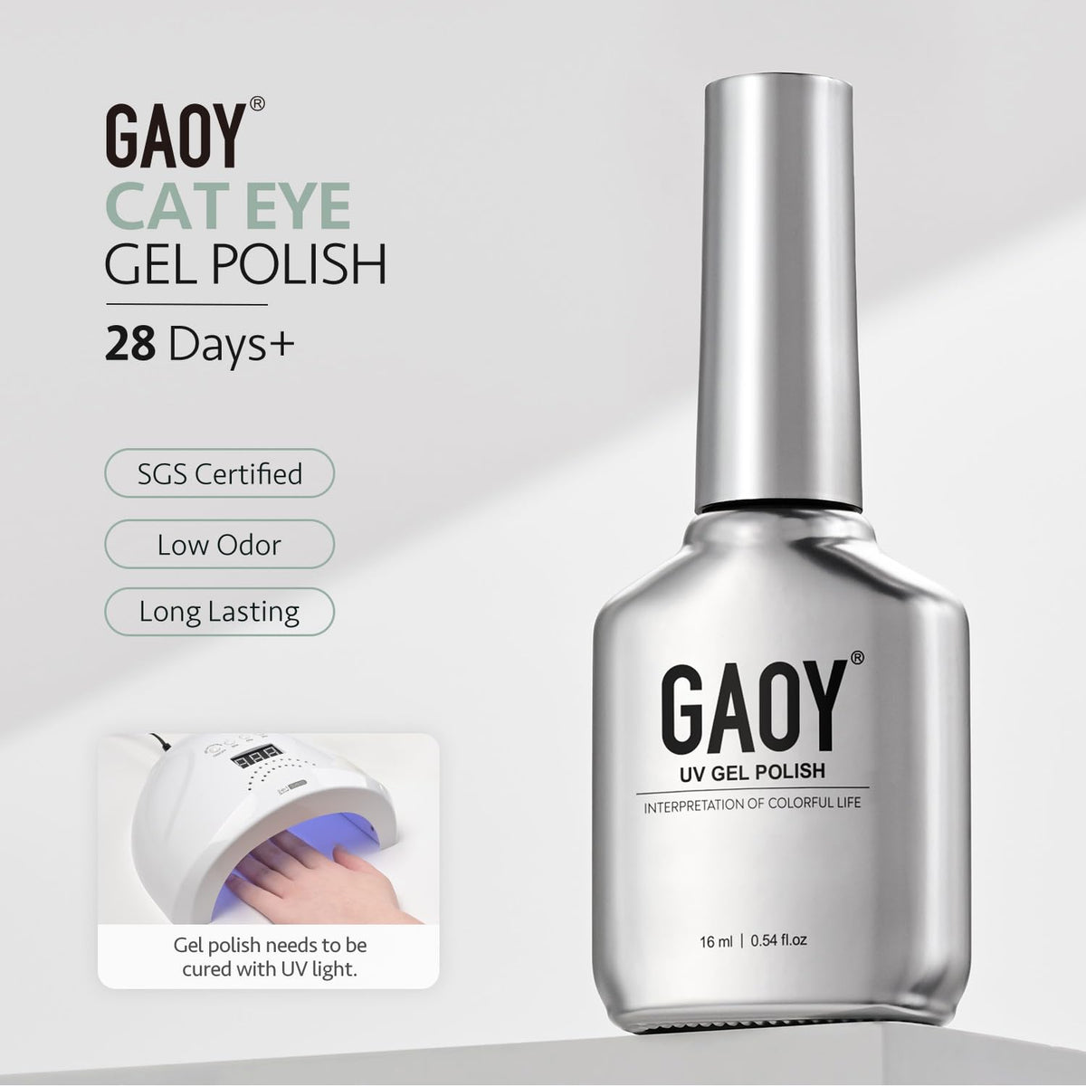 GAOY styled hands at cafe highlighting long-lasting glossy finish benefit