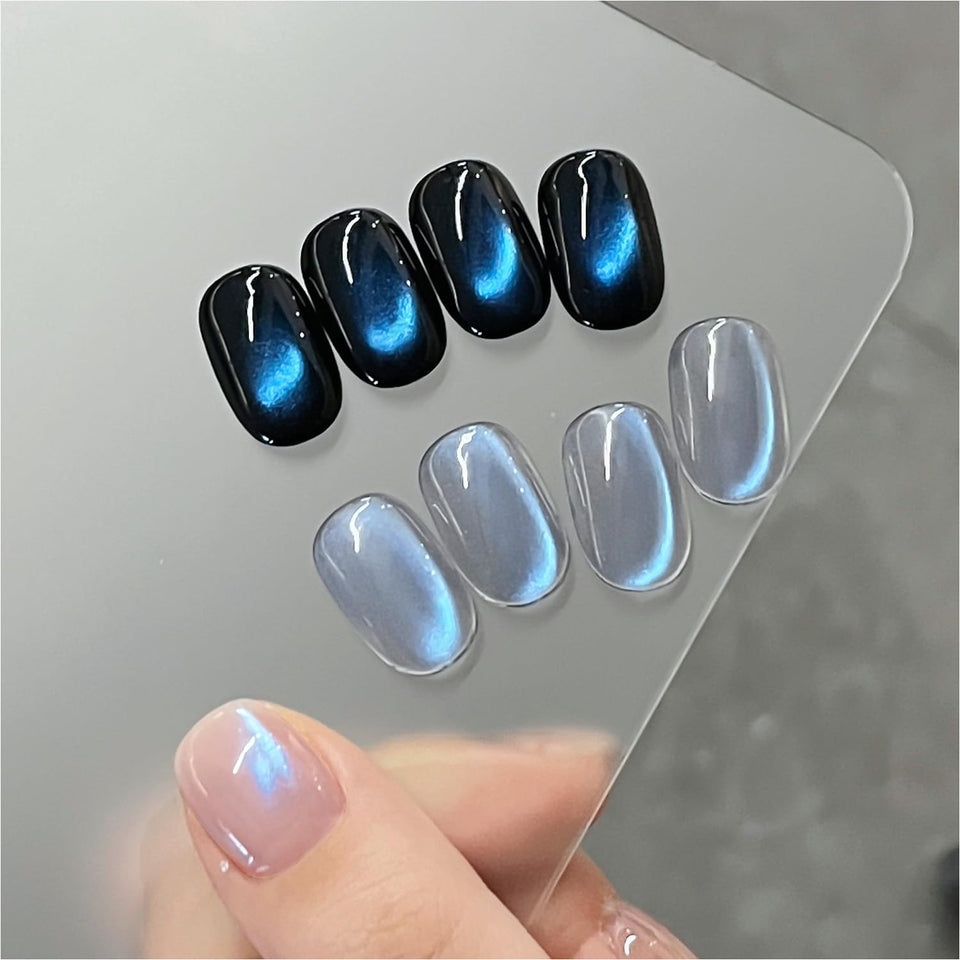 GAOY bottle front showing Azure Aurora polish and clear label with shimmer benefit