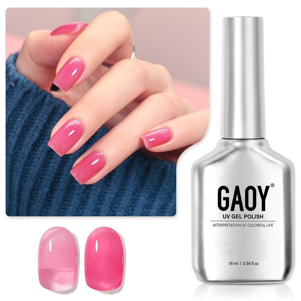 GAOY bottle front packaging showing shade and glossy benefit
