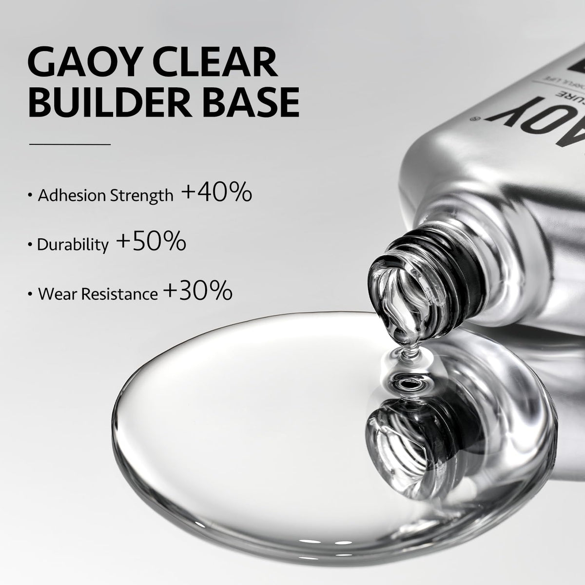 GAOY bottle label close-up highlighting chrome design and clarity benefit