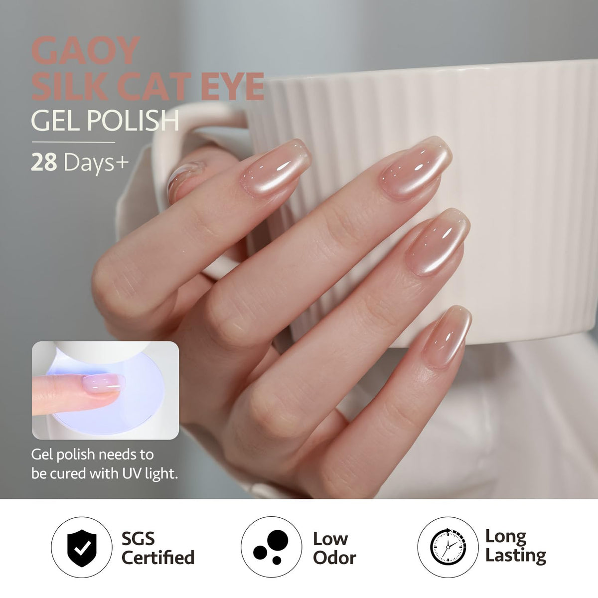 GAOY pink nude bridal manicure on hands, ideal for wedding and elegant events