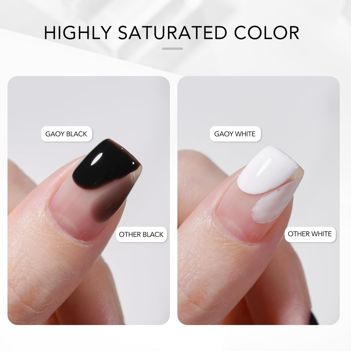 GAOY close-up brush stroke of black gel showing smooth, opaque coverage