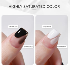 GAOY close-up brush stroke of black gel showing smooth, opaque coverage