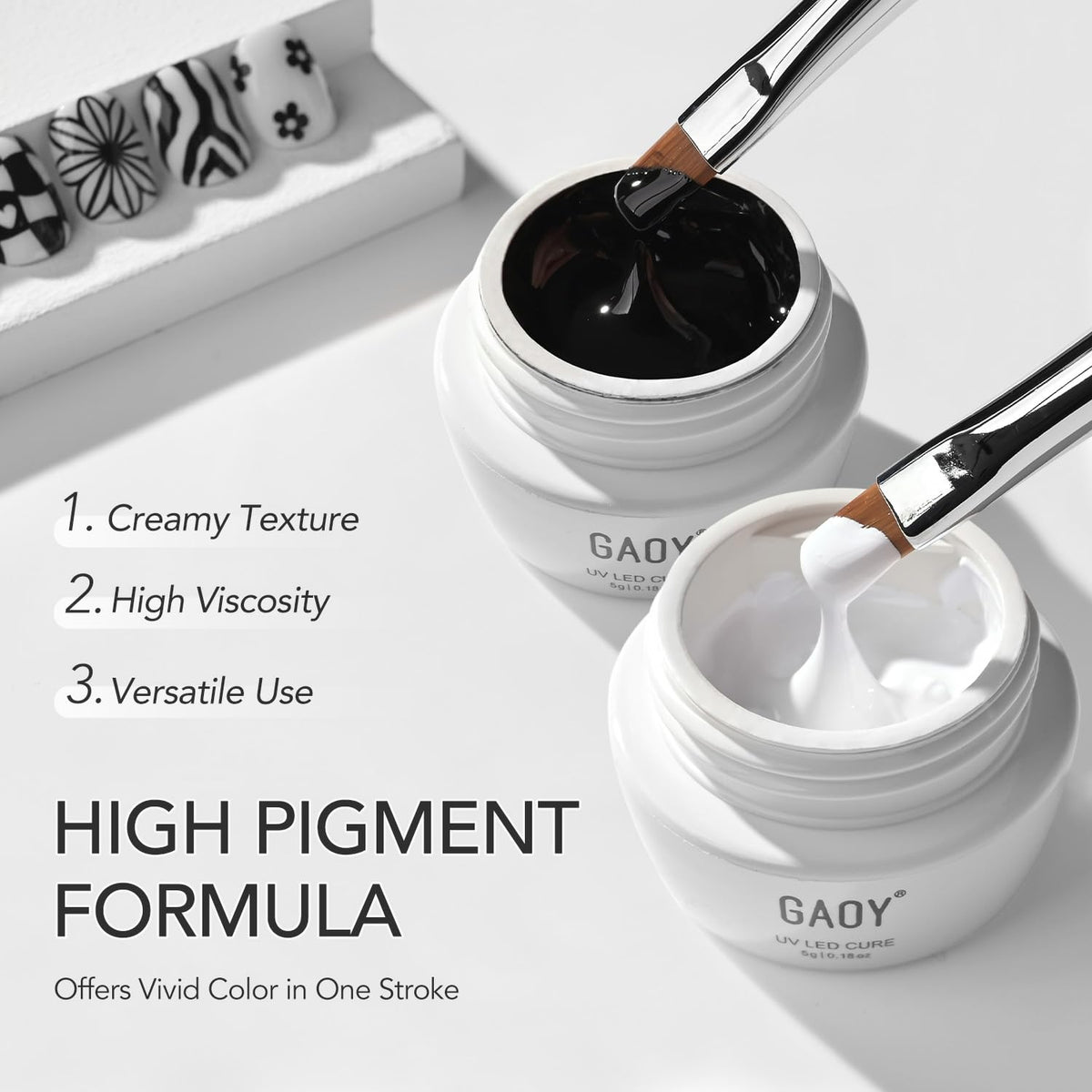 GAOY brush drawing a black line on a nail tip demonstrating precise control benefit