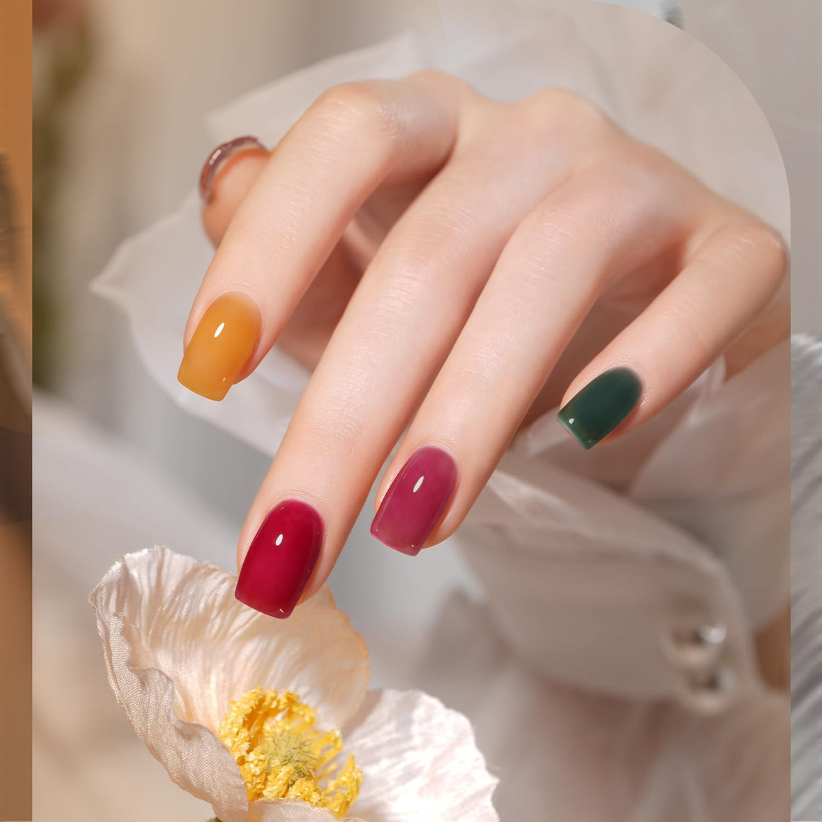 GAOY brush stroke texture on nail wheel demonstrating buildable translucent finish