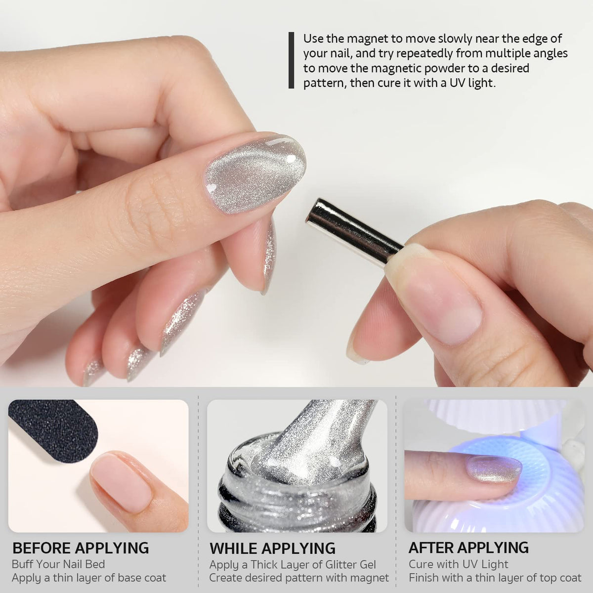 GAOY brush applying glitter gel close-up showing smooth texture and even coverage benefit