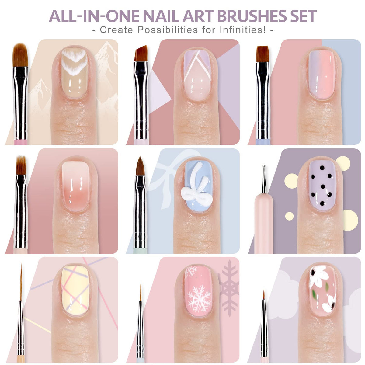 GAOY close-up of brush tips highlighting fine points for crisp nail lines