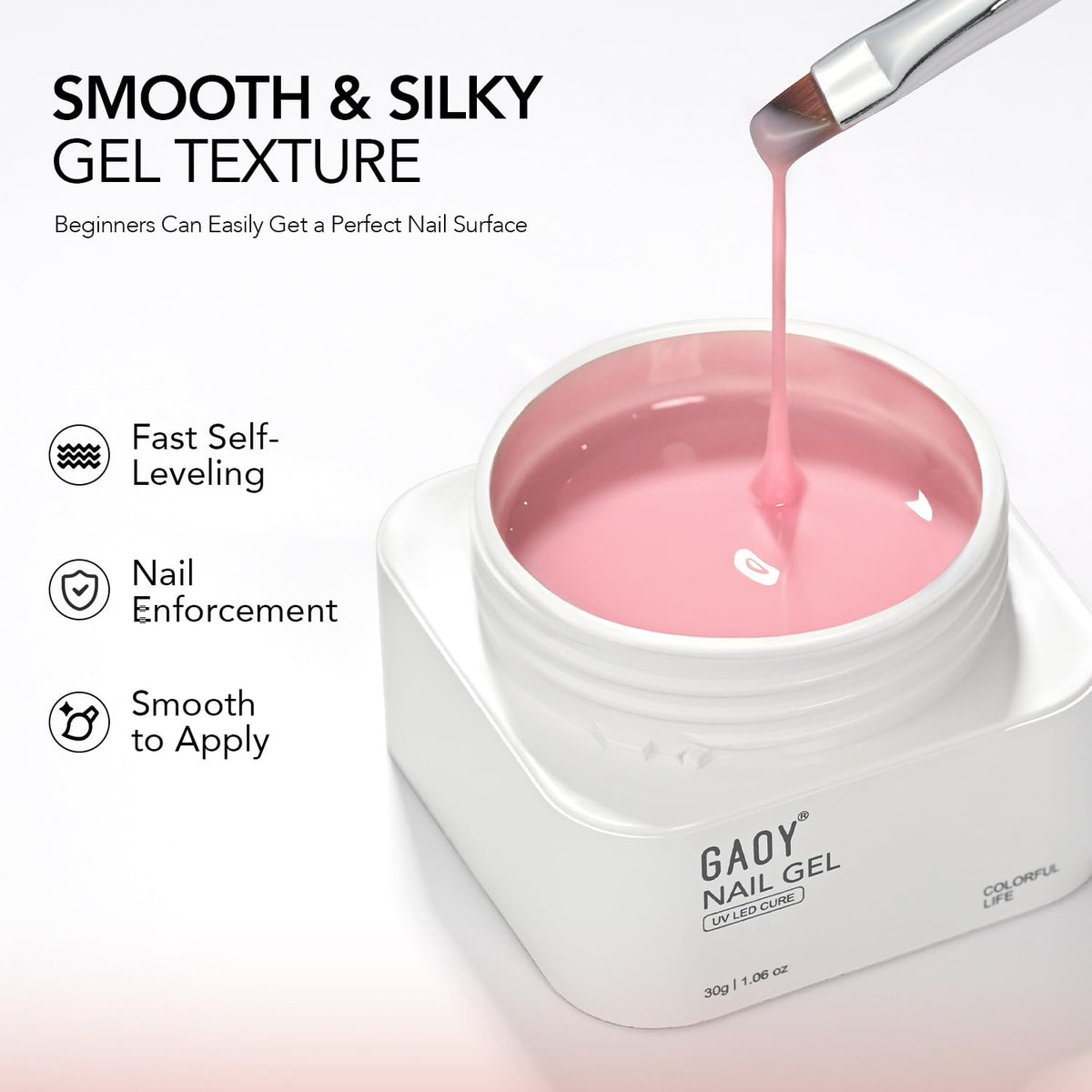 GAOY close-up of brush applying gel, precise control and smooth strokes