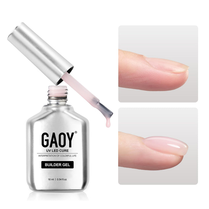 GAOY builder gel front bottle showing 16ml baby pink shade benefits long-lasting color
