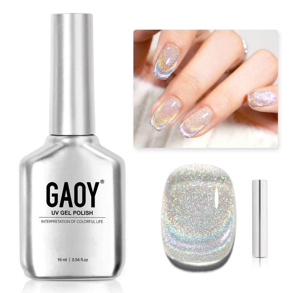 GAOY front bottle shot showing holographic glitter polish benefit of visible shimmer