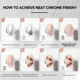 GAOY powder-resist matte top coat on chrome nail art demonstrating clean detail