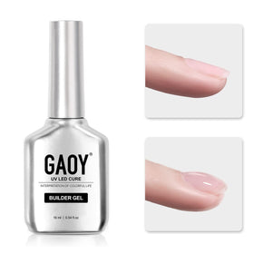 GAOY clear builder gel bottle front view showing label and product benefit