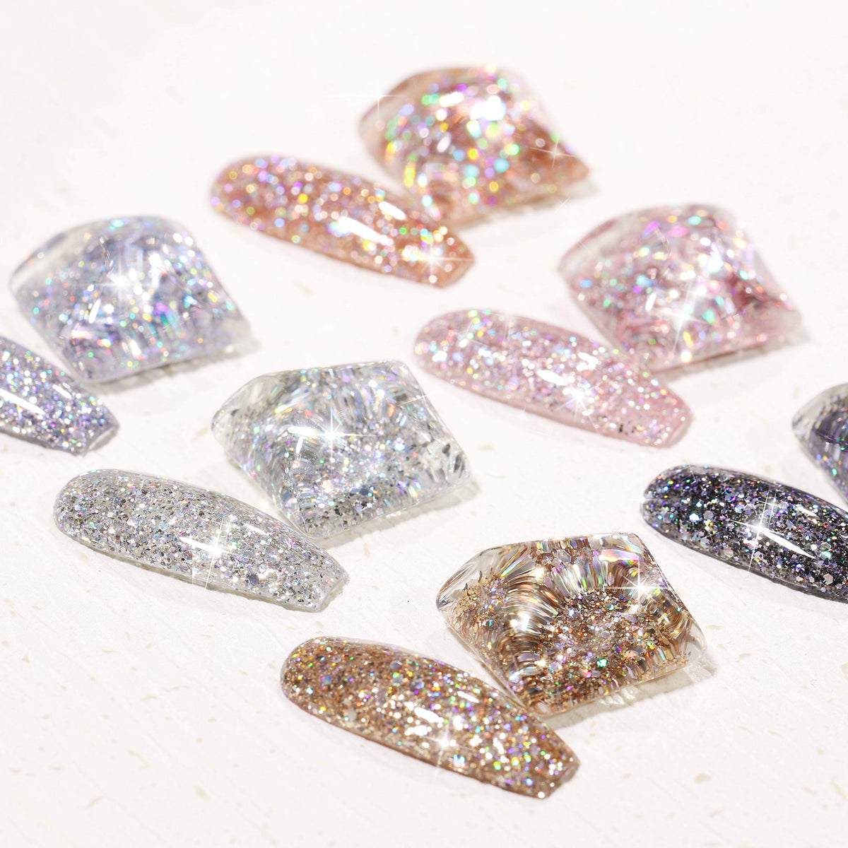 GAOY brush load close-up showing smooth chrome glitter application