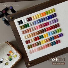 GAOY labeled bottles arranged to display 55 wearable gel polish colors clearly