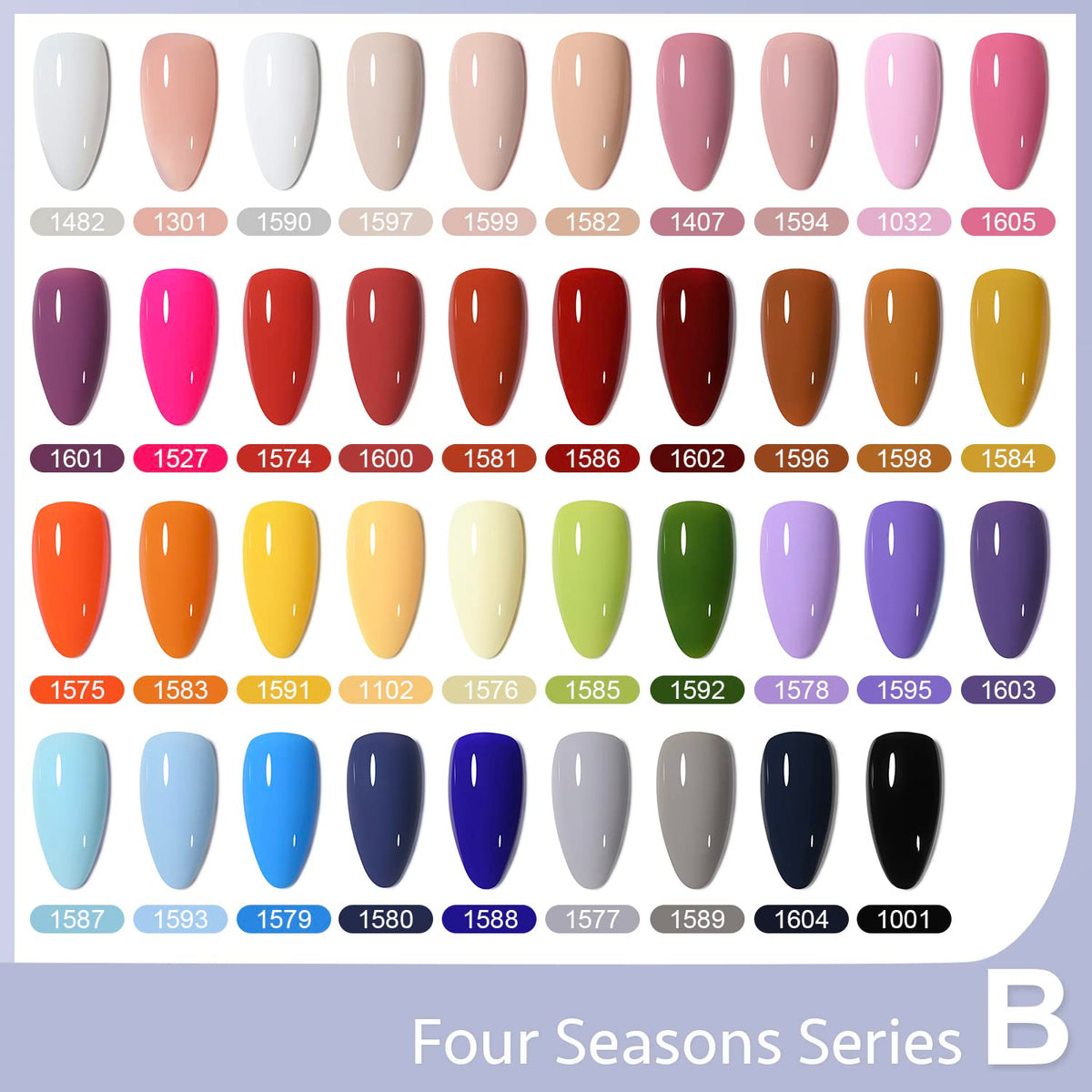 GAOY color range flat lay of 39 bottles displaying shade variety and inspiration
