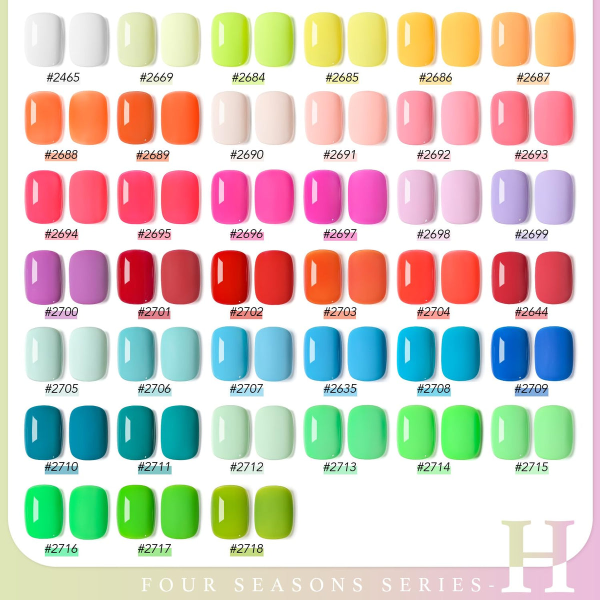 GAOY close-up of 39 neon and classic gel polish colors for vibrant choices