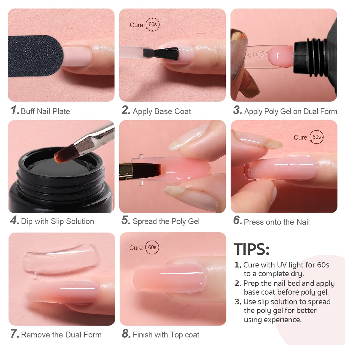 GAOY color swatch chart illustrating the six builder gel shades for design choices