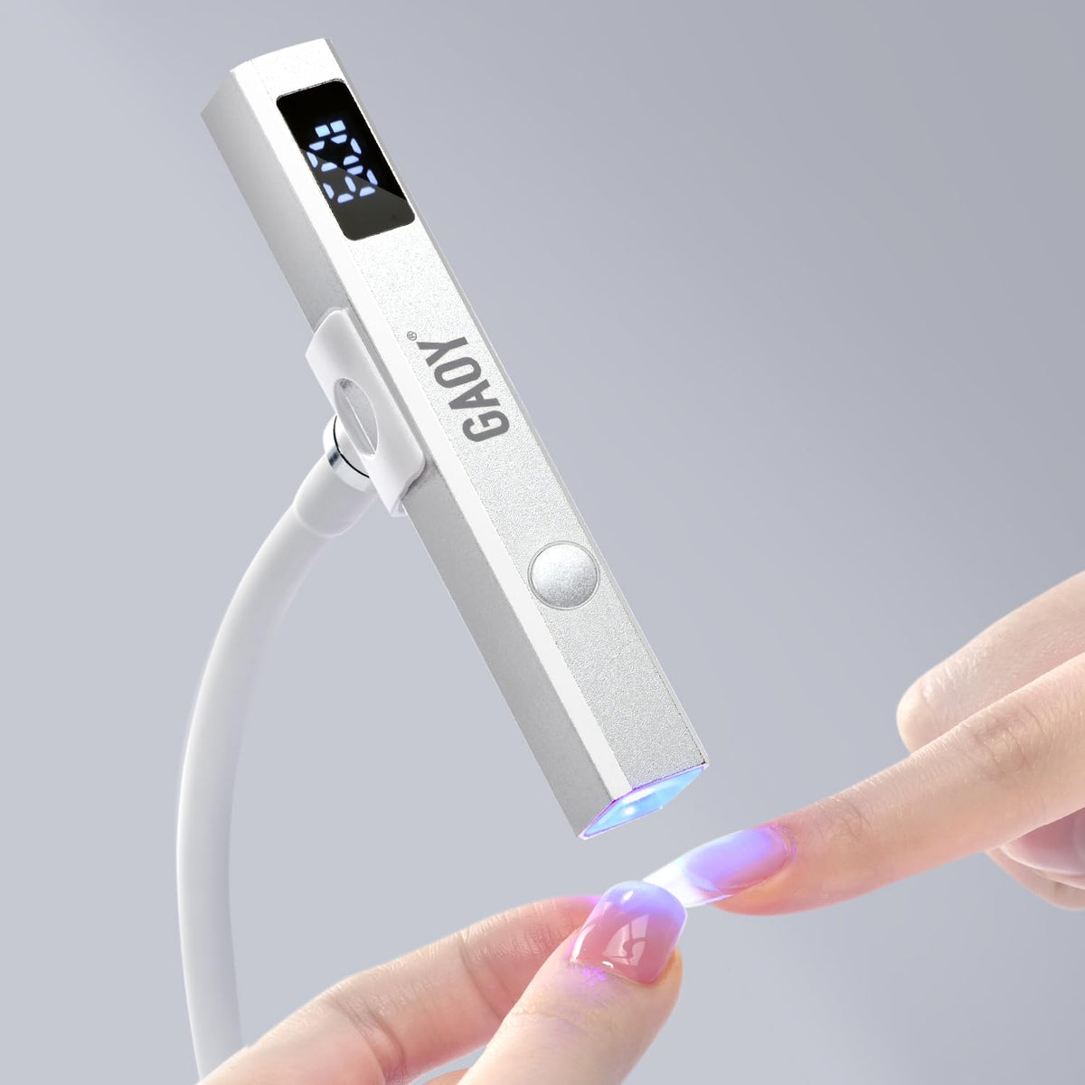 GAOY cordless UV lamp front view showing compact design and fast curing benefit