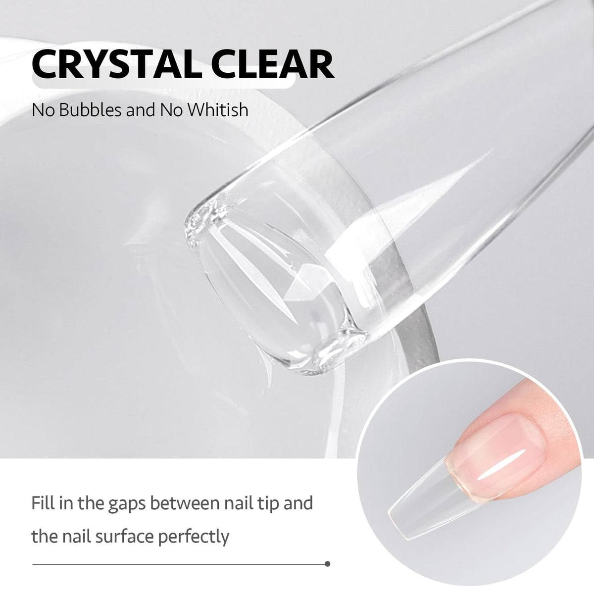 GAOY cured nail side profile showing a strong bond and long-lasting tip adhesion benefit