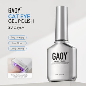 GAOY finished manicure on model hands showcasing glossy cat-eye shine and style