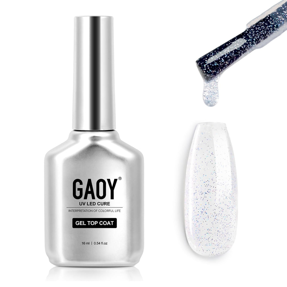 GAOY bottle front view showing glitter top coat and compact size benefit