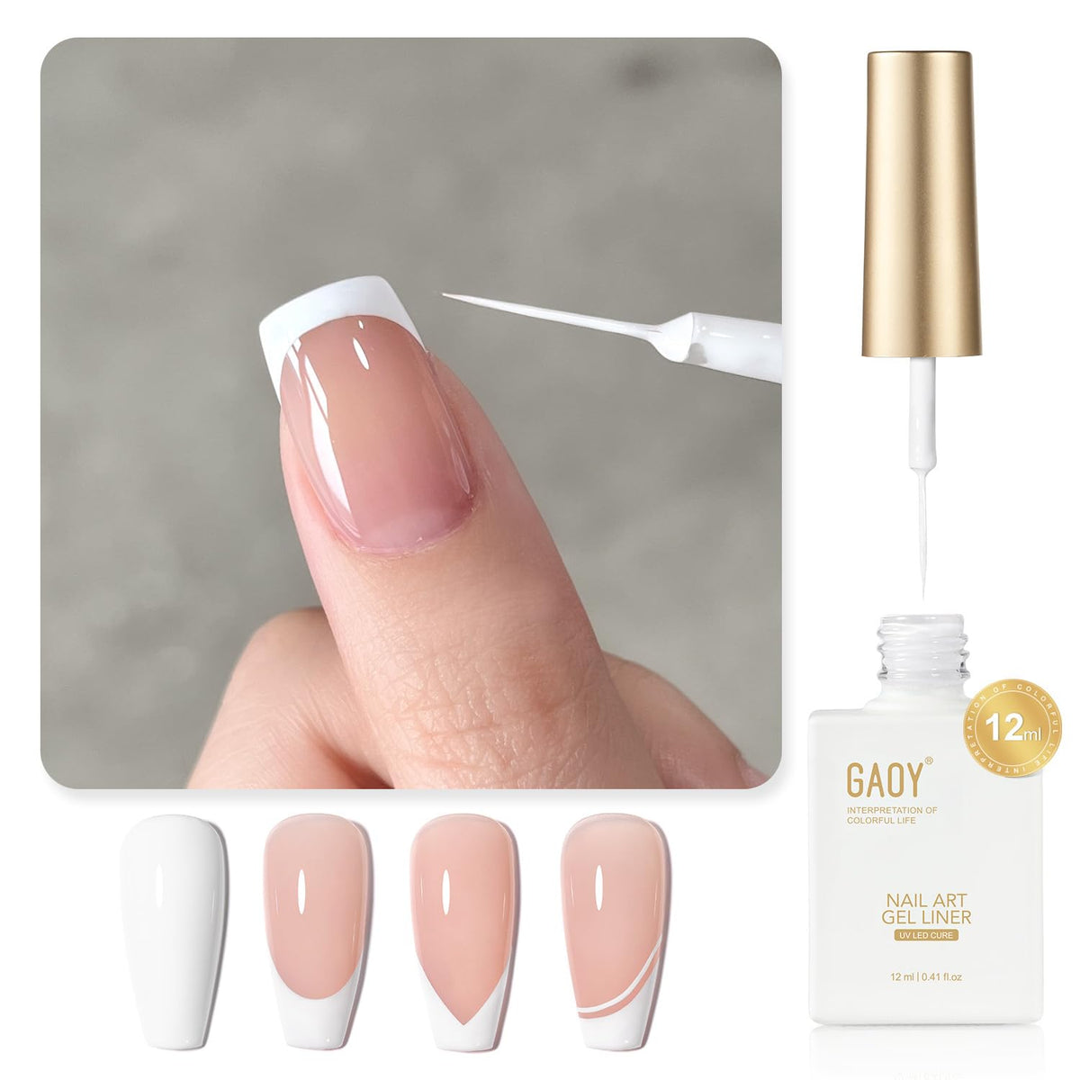 GAOY front bottle showing white swirl gel and 12ml volume for longer use