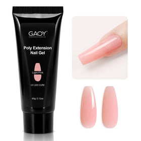 GAOY jar front view showing light pink builder gel and clear labeling for clarity
