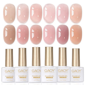 GAOY front packaging showing six builder gel bottles and color range, ideal for home manicures