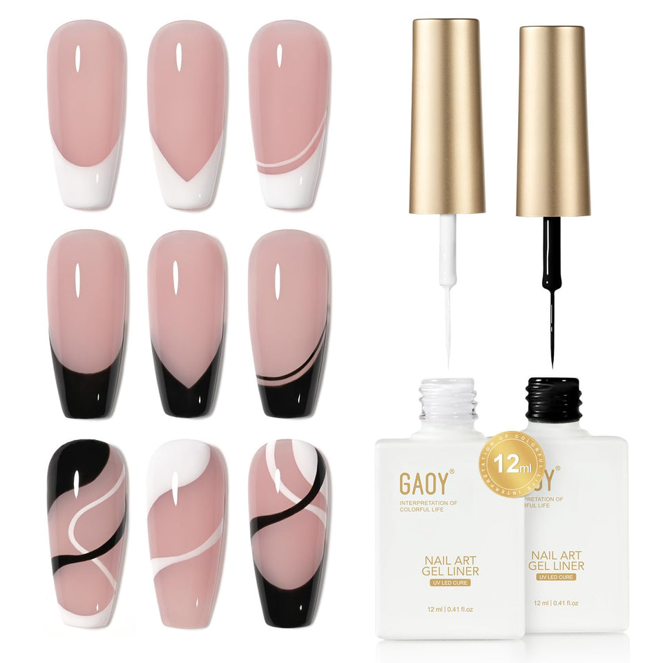 GAOY front packaging showing black and white liners and larger 12ml bottles for long use