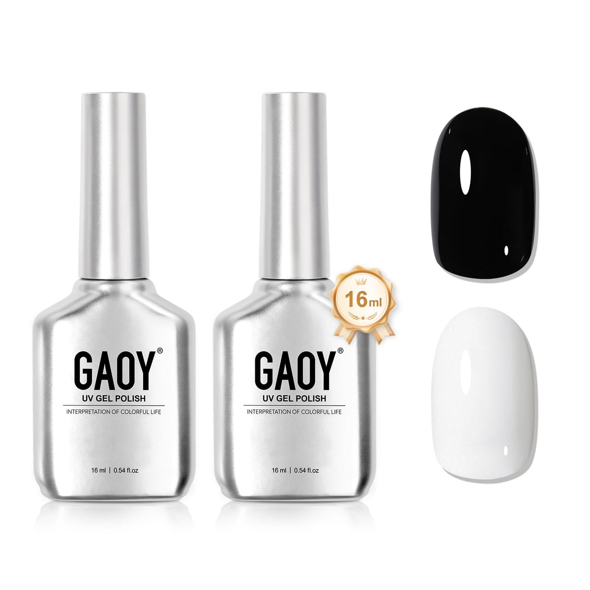 GAOY front packaging showing both black and white bottles for versatile designs
