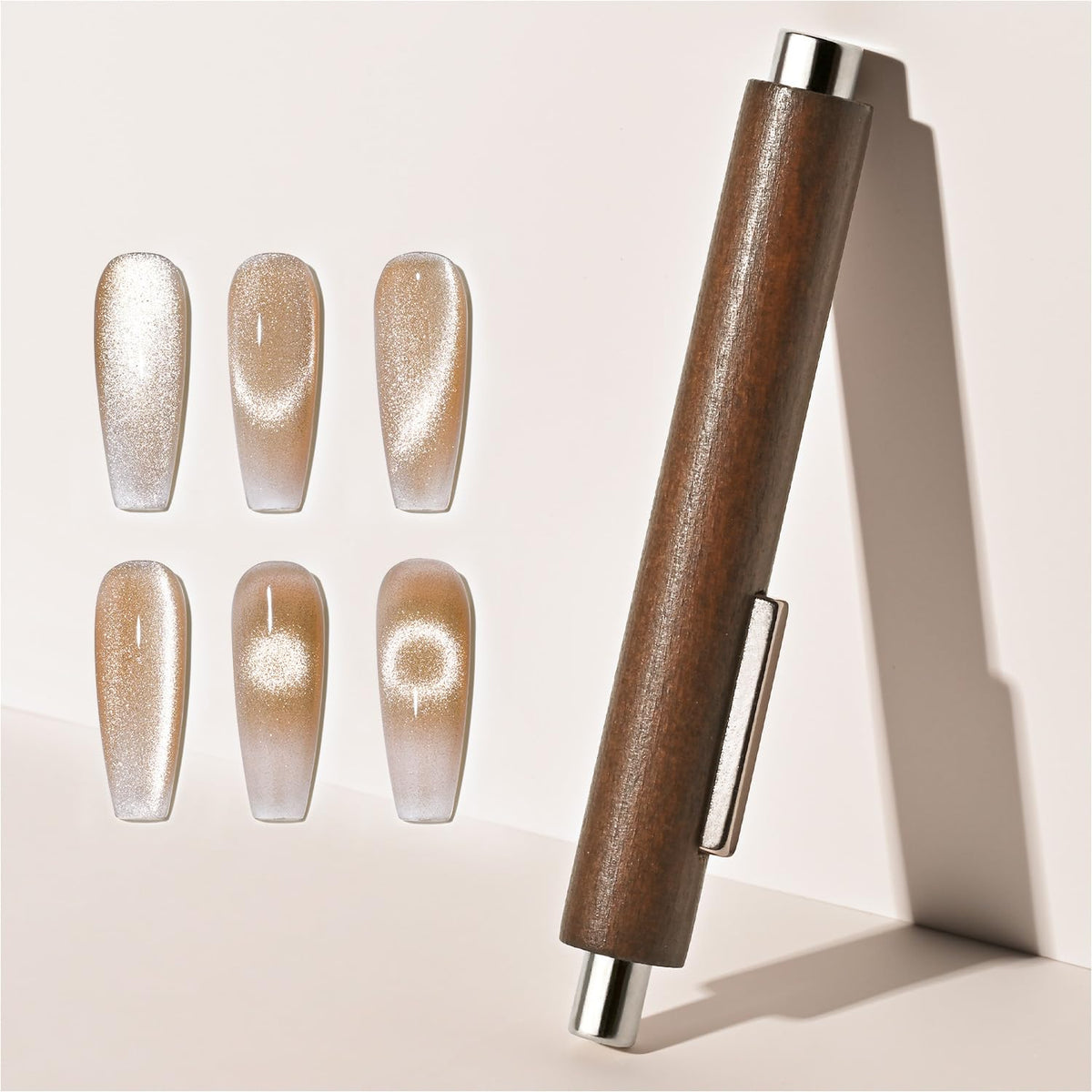 GAOY front view of brown 3-in-1 cat eye magnet showing wooden body for comfortable grip