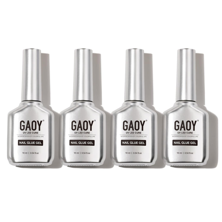 GAOY front packaging showing four clear gel glue bottles and convenience