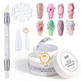 GAOY front packaging showing clear 60g solid builder gel and accessories for reliable results