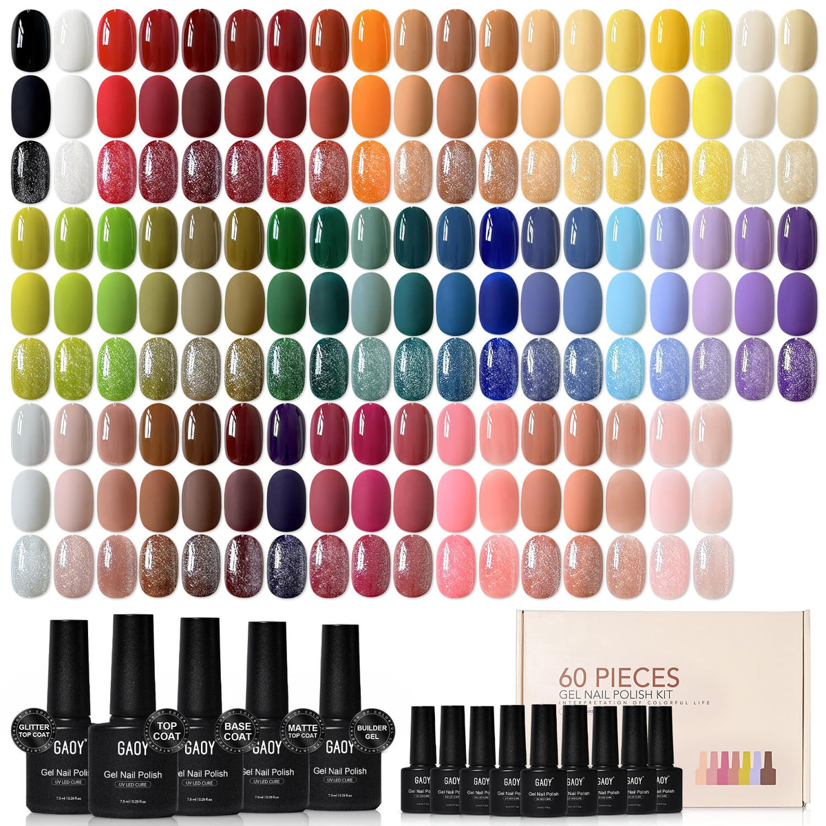GAOY front packaging showing 60-piece kit and color variety for easy choice
