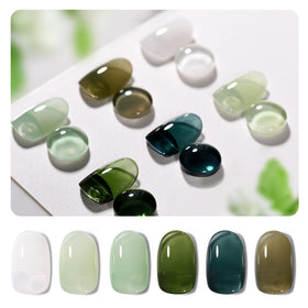 GAOY front packaging of six jelly green gel polishes with set benefit visible