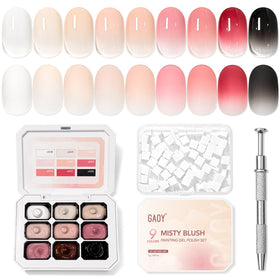 GAOY front packaging showing nine ombre patting gel jars and benefits