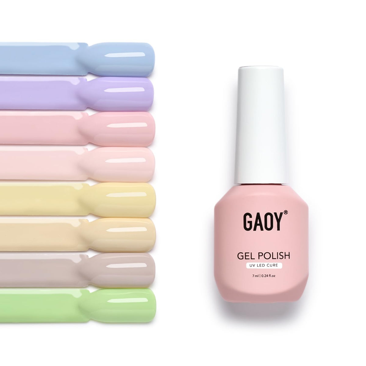 GAOY front packaging showing eight pastel gel bottles and kit benefits