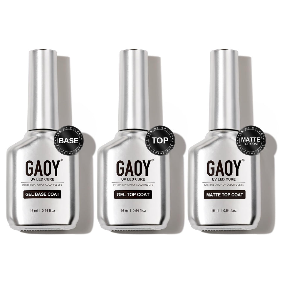 GAOY front packaging set showing three 16ml bottles and chrome design for professional appeal