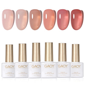 GAOY front packaging showing six jelly nude gel polish bottles, ideal for subtle manicures