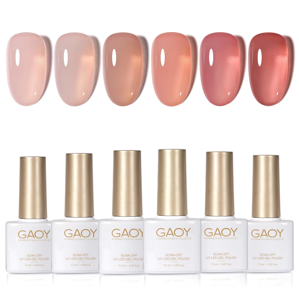 GAOY front packaging showing six jelly nude gel polish bottles, ideal for subtle manicures