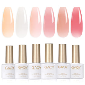 GAOY front view of six gel polish bottles showing colors and labels, easy pick
