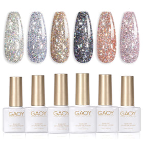 GAOY front packaging showing six glitter gel bottles for variety