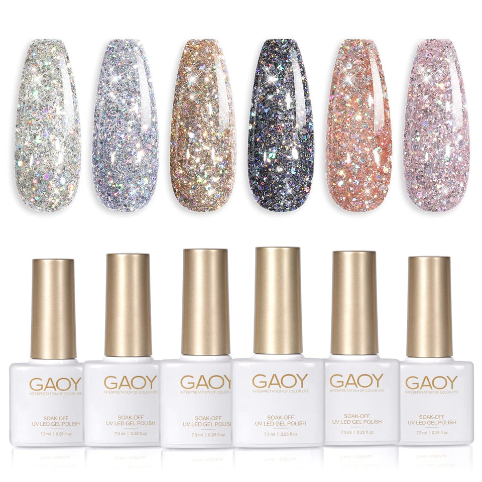 GAOY front packaging showing six glitter gel bottles for variety