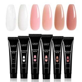 GAOY front packaging showing six poly gel tubs, conveys kit variety and convenience