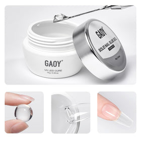 GAOY front packaging showing the solid nail glue gel with clear label and compact tube for convenience