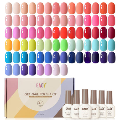 GAOY front packaging showing all 42 pieces and colorful gel bottles, perfect starter kit