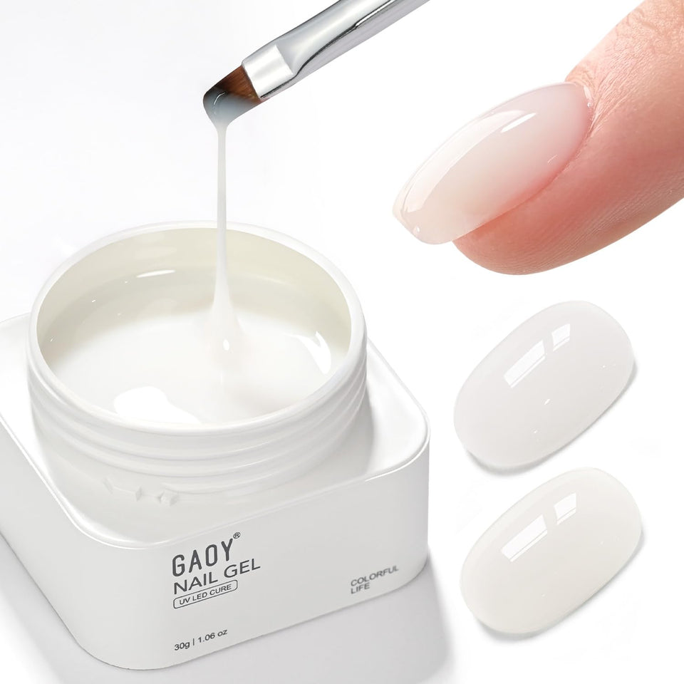 GAOY front packaging showing milk-white 30g pot and brush, clear product ID and benefit